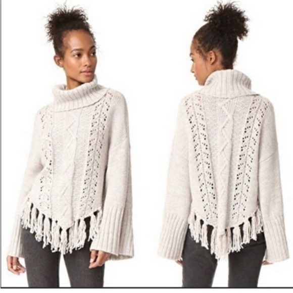 Cupcakes and Cashmere Prilla Fringe Cowl Neck Sweater wide sleeve ~ Latte Sz L - Picture 5 of 12